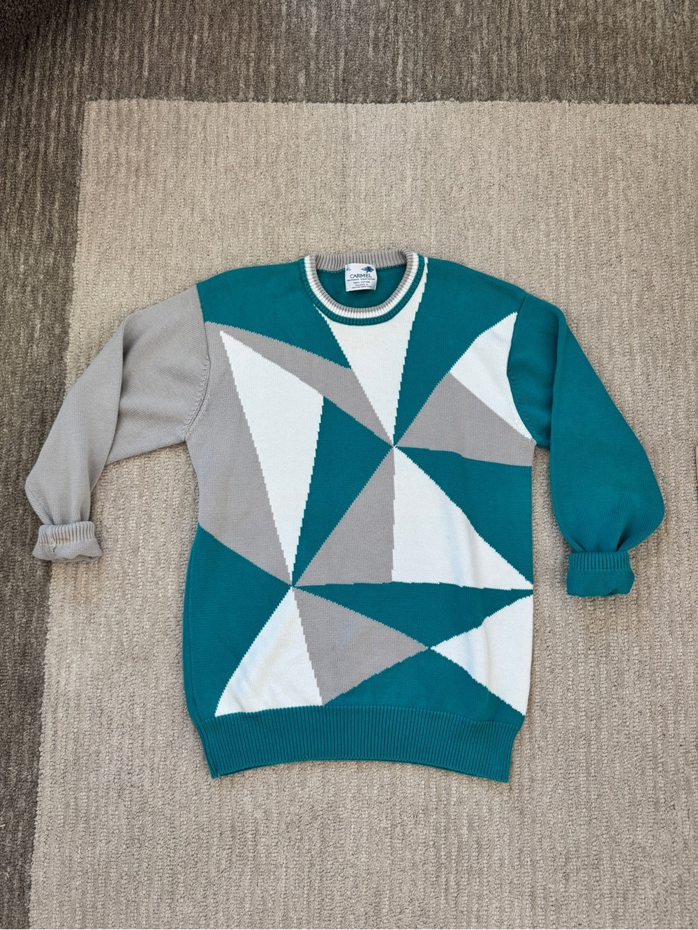 Retro Geometric Teal, Gray & White Crewneck Sweater
